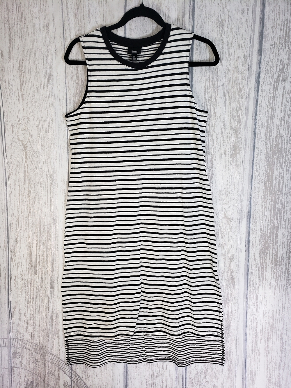 Mossimo Sleeveless Cotton Linen Striped Midi Dress Step Hem Medium New!